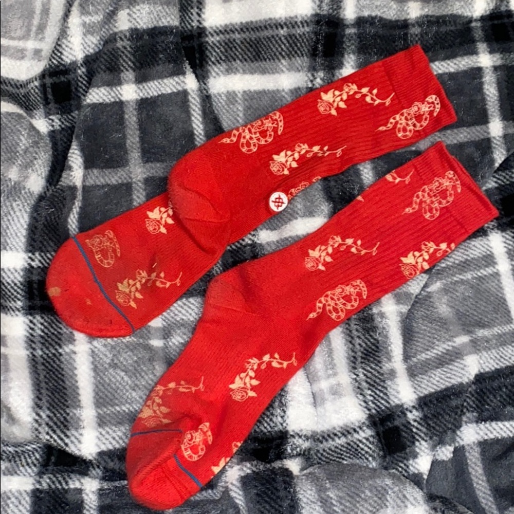 Socks with roses and snakes